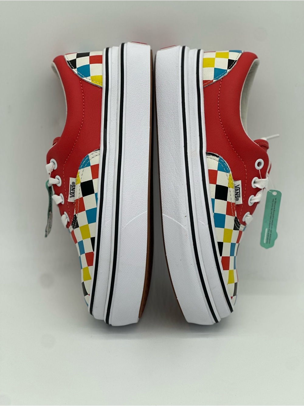 Vans Multi-Color Checkerboard and Red Low Top Sneakers - Picture 8 of 10